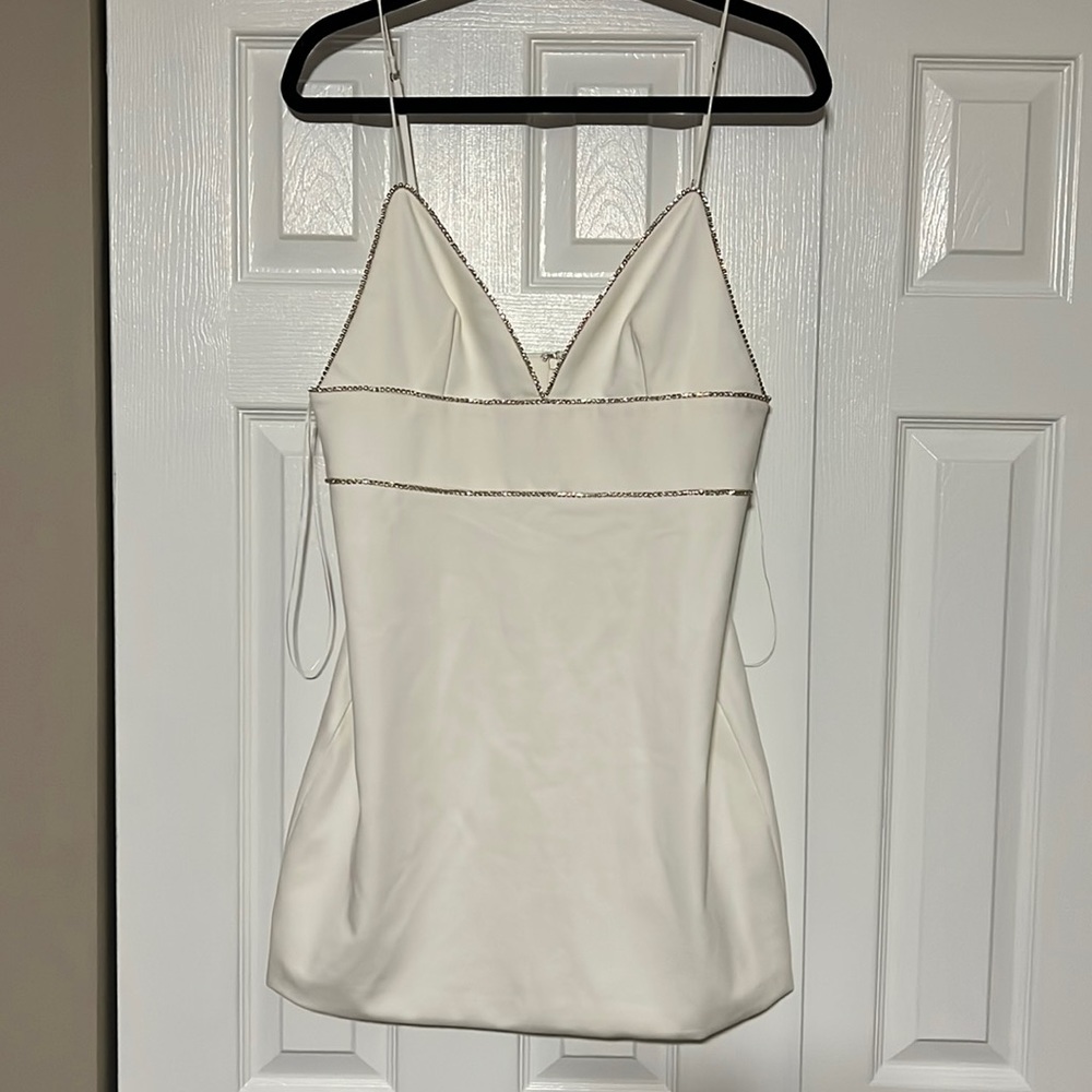 White dress with rhinestone detailing
